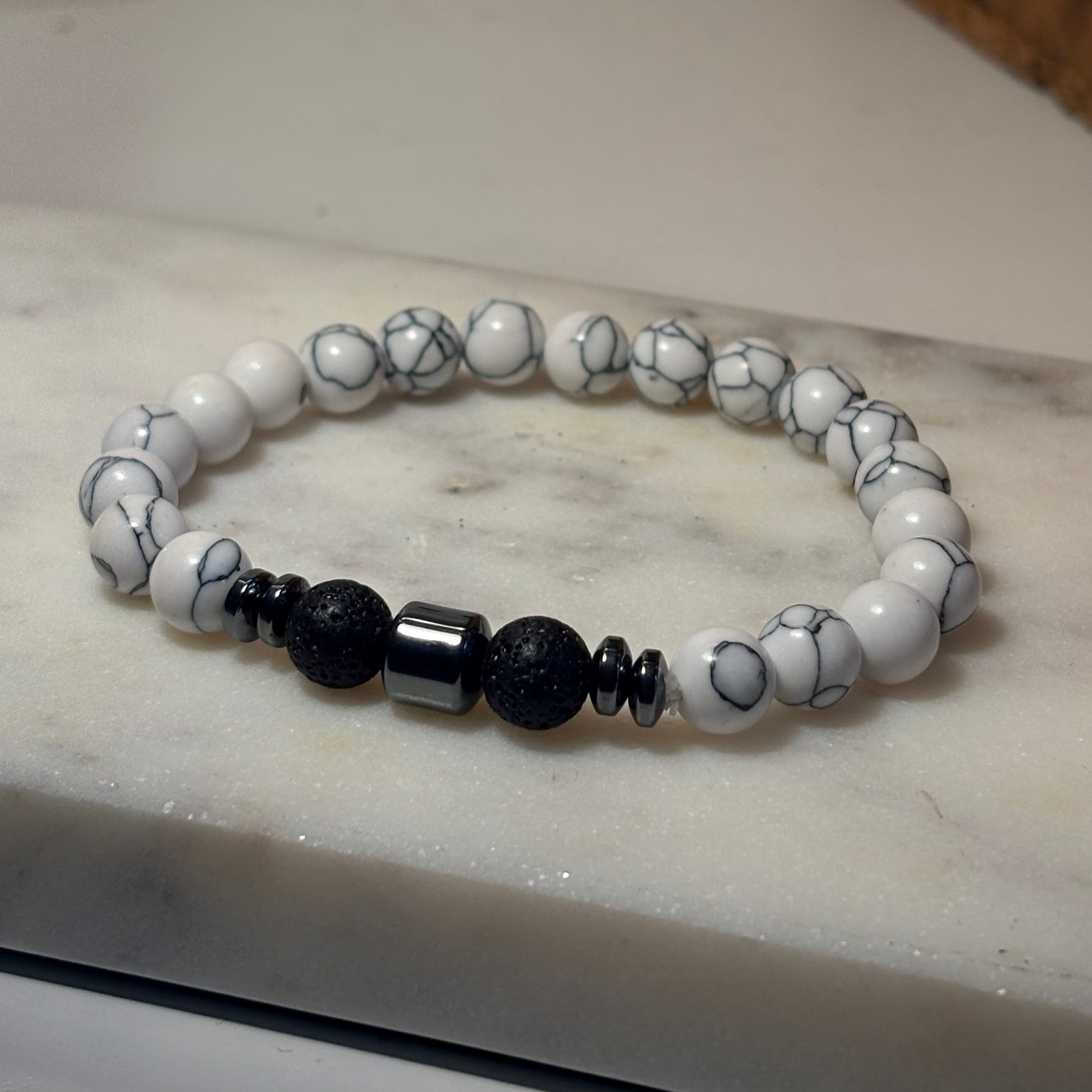 bracelet howlite pierre de lave