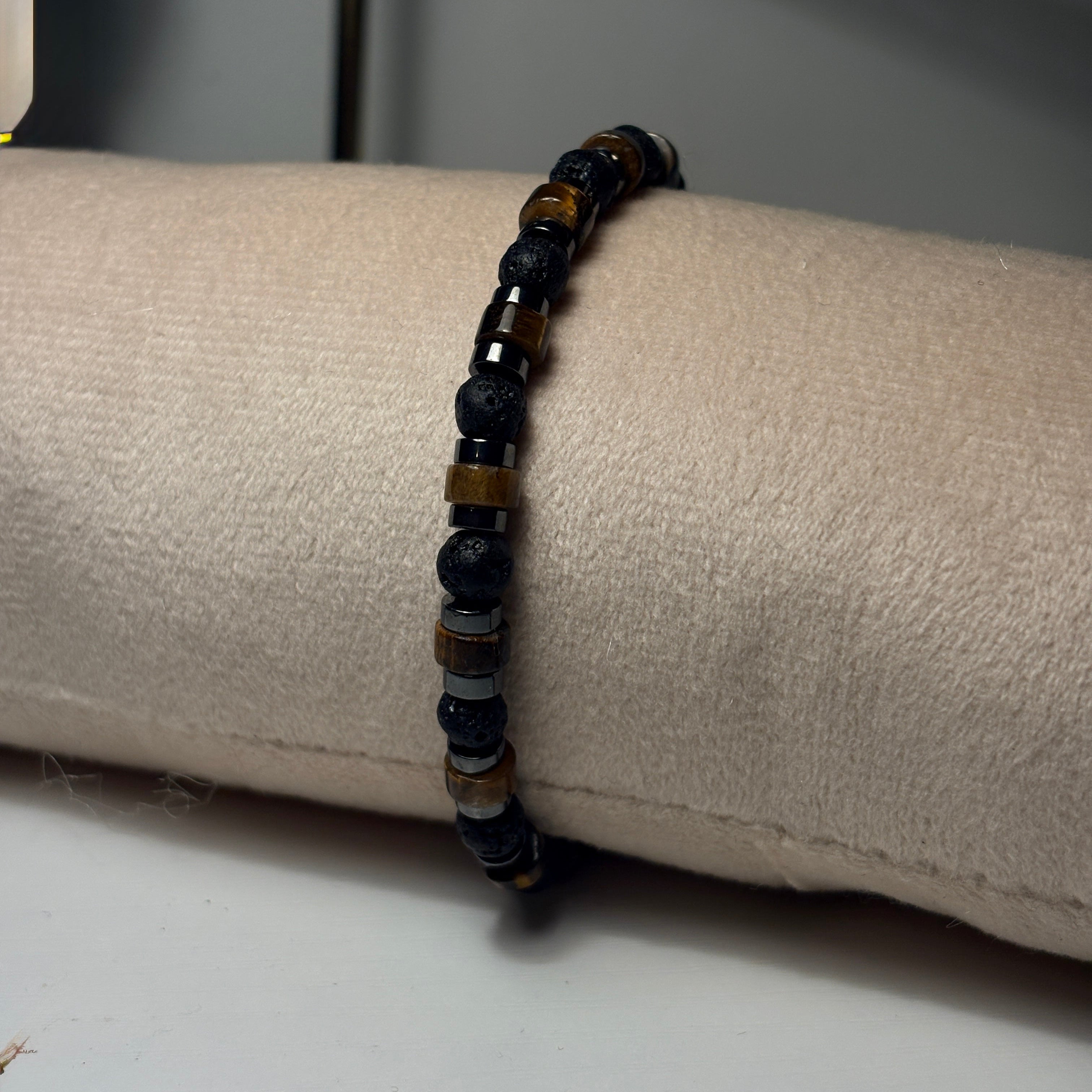 bracelet hematite oeil de tigre pierre de lave