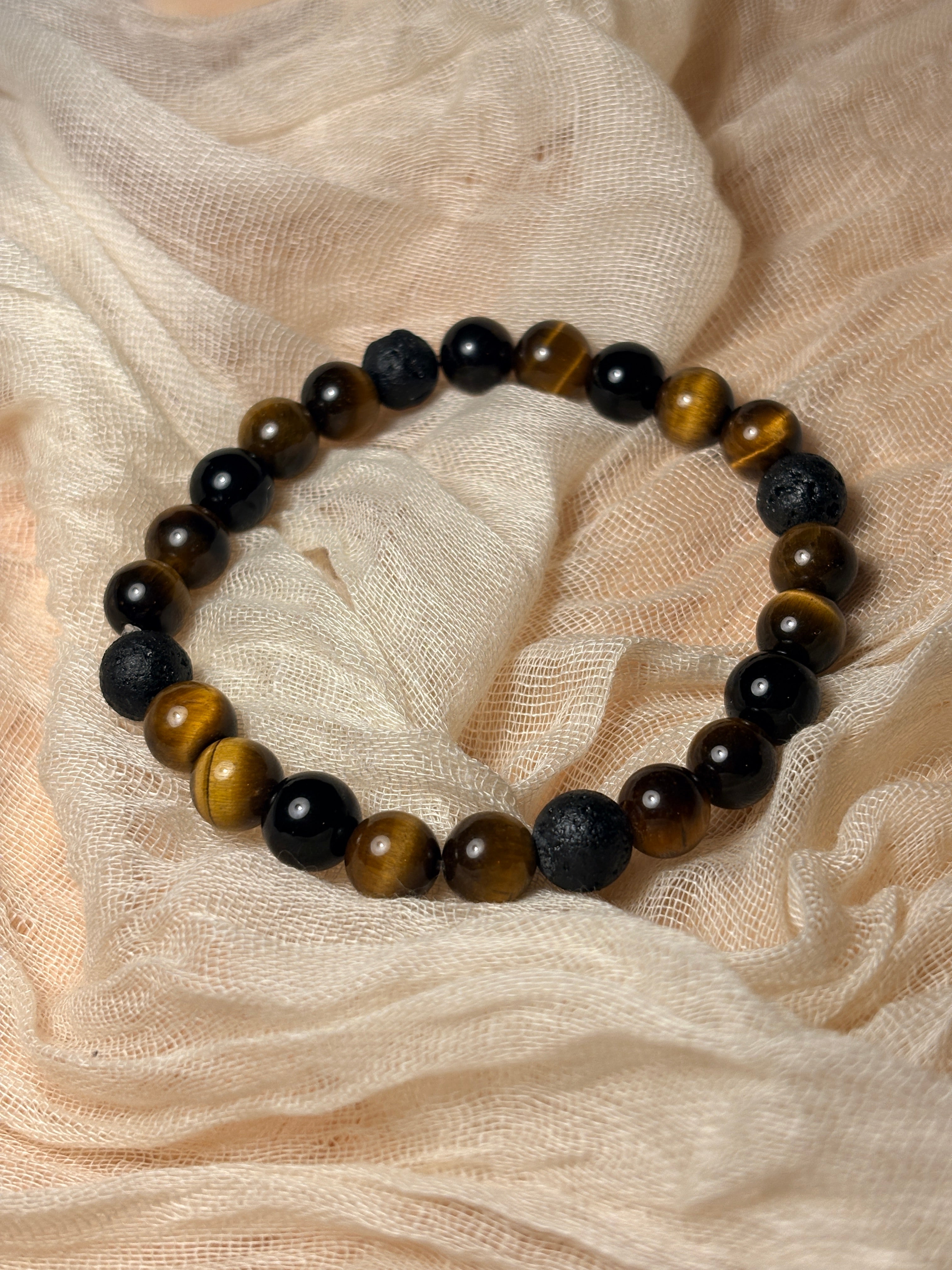 bracelet homme oeil de tigre obsidienne pierre de lave